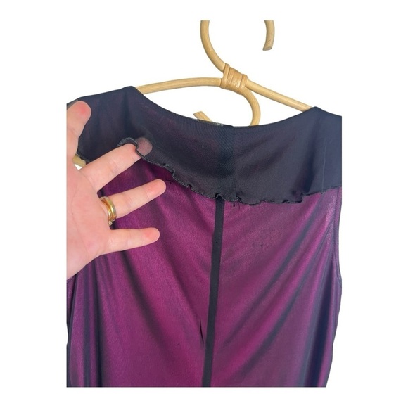 Vintage Scarlett Black Sheer Overlay Hot Pink Ruffle Collar Hem Mini Shirt Dress - Picture 8 of 13